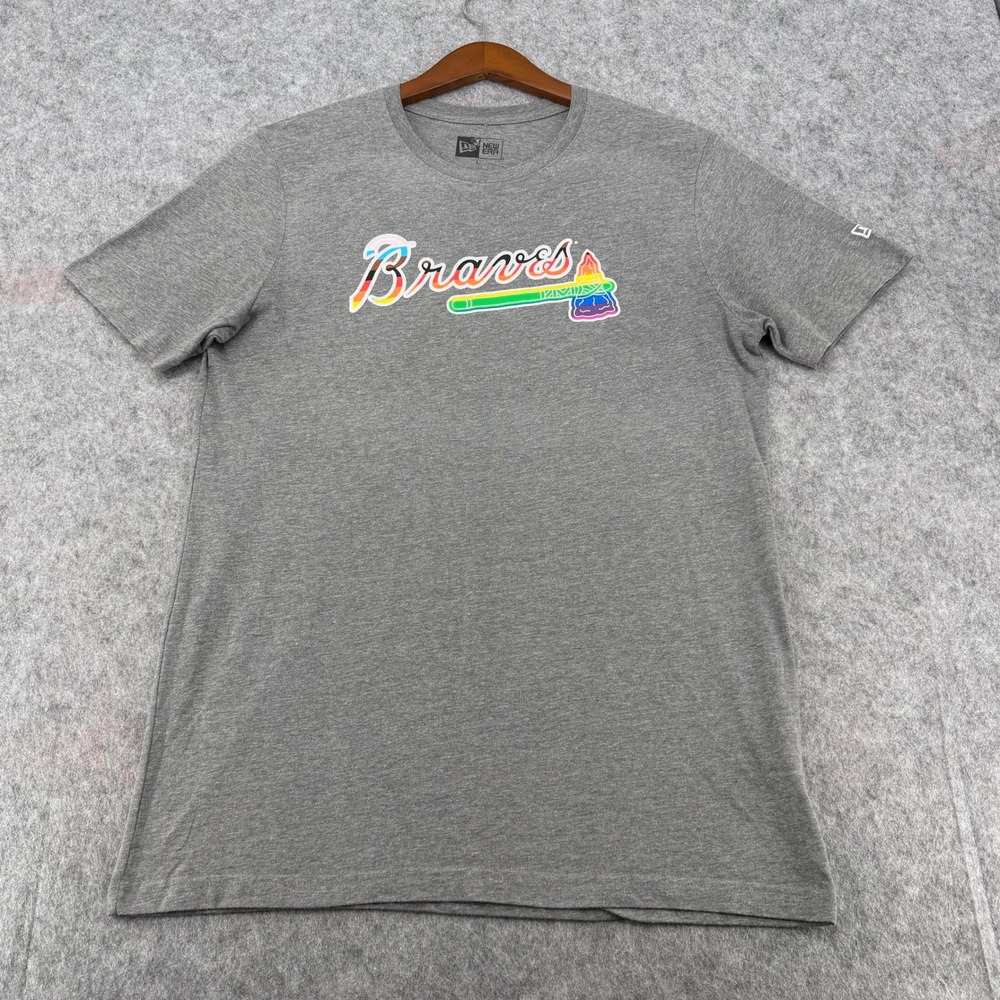 New Era Atlanta Braves Pride Rainbow Tomahawk T-Shirt Gray Large L MLB Baseball